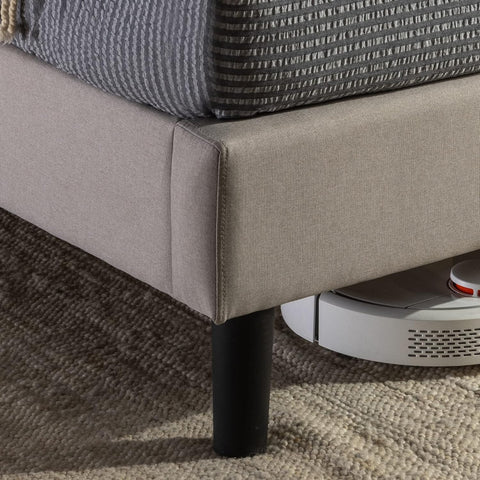 Queen Bed Frame Misty Bed Mattress Base, Light Grey | Upholstered Button Tufted Fabric Platform | Bedroom Furniture