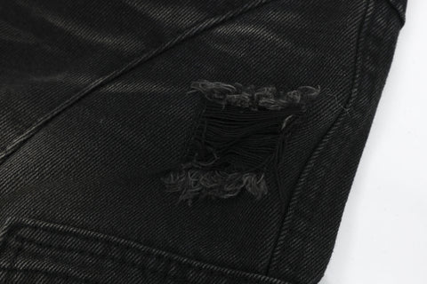 Washed Hole Denim Overalls Men