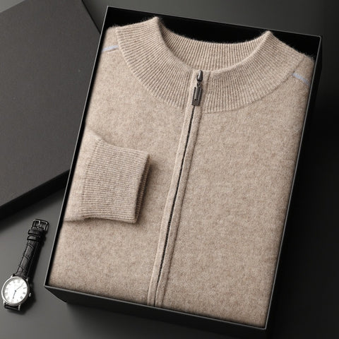 Men's Cashmere Sweater Thick Heavy Half Turtleneck Zipper