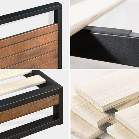 Ironline Double Bed Frame Base /Y/Metal Pine Wood Suzanne Heavy Solid Wood Platform/Bedroom Furniture Industrial