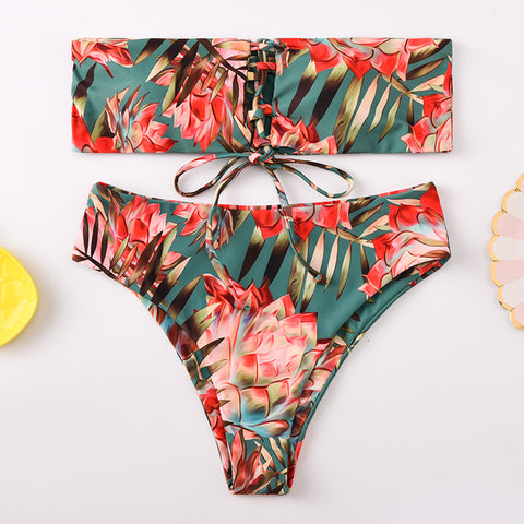 Leaf print split bikini