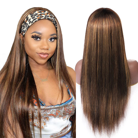 Long Straight Hair Gradient Color Chemical Fiber Headscarf Wig Headgear