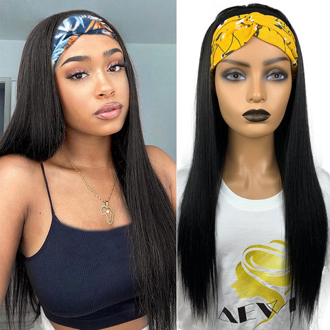 Long Straight Hair Gradient Color Chemical Fiber Headscarf Wig Headgear