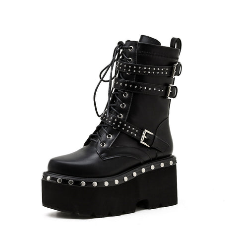 Punk Studded Platform And Fleece Martin Boots