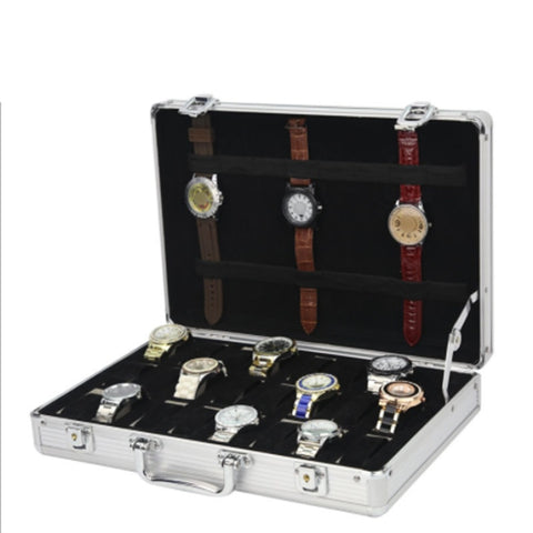 24 Grid Aluminum Suitcase Case Display Storage Box Watch Sto