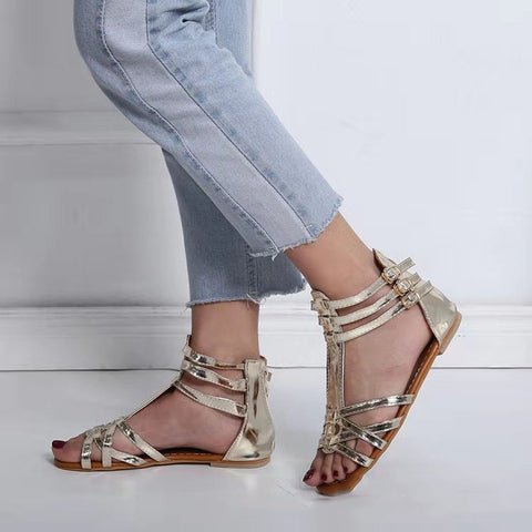Ladies Ethnic Style Buckle Flat Roman Sandals