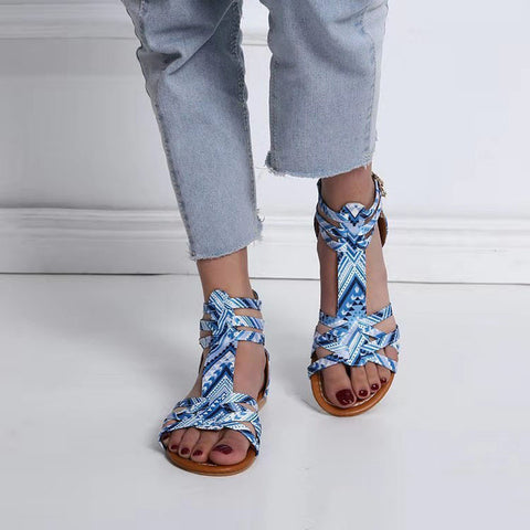 Ladies Ethnic Style Buckle Flat Roman Sandals