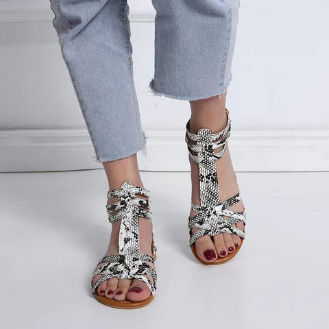 Ladies Ethnic Style Buckle Flat Roman Sandals