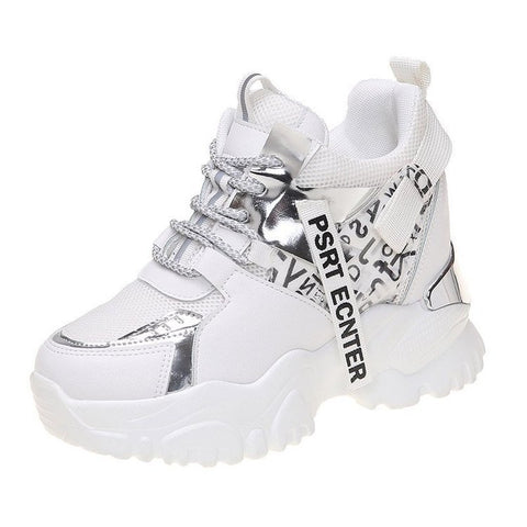 Lace-up Color-blocking Round Toe Heightened Casual Sneakers