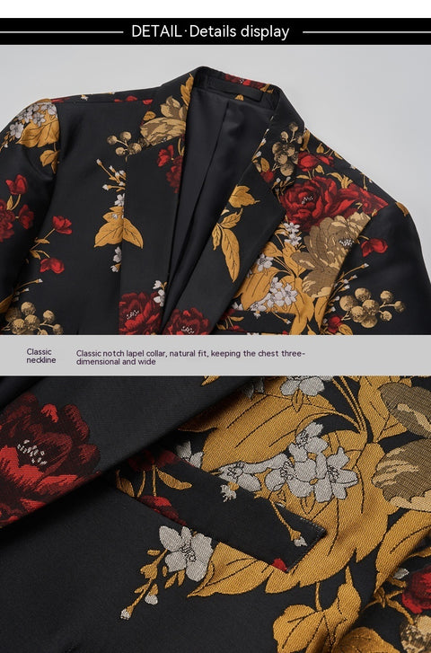 Casual Single Western Coat Men's Korean-style Slim-fit Floral Jacquard Nightclub Host MC Dress