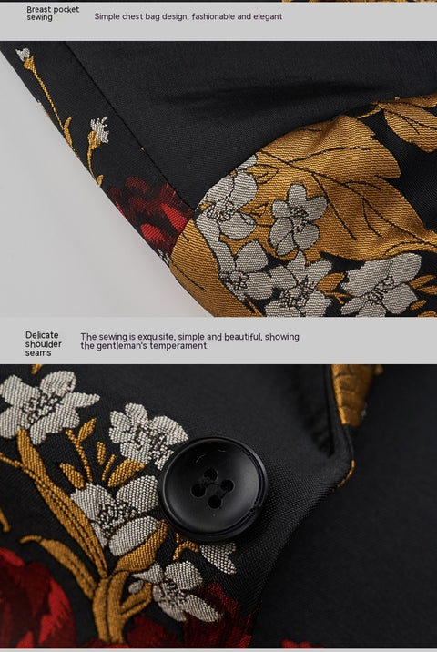 Casual Single Western Coat Men's Korean-style Slim-fit Floral Jacquard Nightclub Host MC Dress