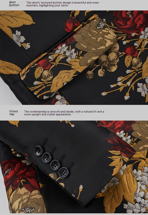 Casual Single Western Coat Men's Korean-style Slim-fit Floral Jacquard Nightclub Host MC Dress