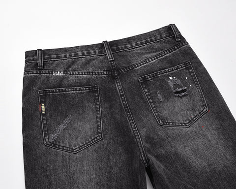 Three-dimensional Cutting Loose Baggy Ripped Cat Beard Bootleg Pants Men And Women