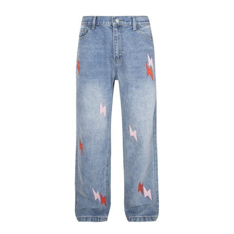 Lightning Embroidered Denim Trousers Men