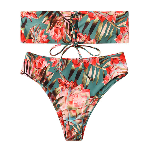 Leaf print split bikini