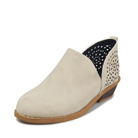 Short boots female pointed thick heel hollow