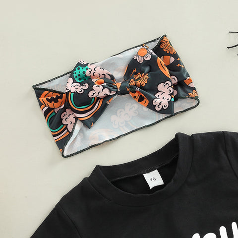 European And American Girls Halloween Alphabet Print Short Sleeve Suit