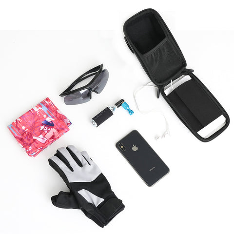 Bicycle touch screen handlebar bag on tube bag