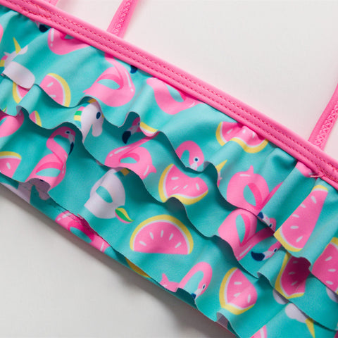 Fashion new flamingo split ruffled girls bikini suit