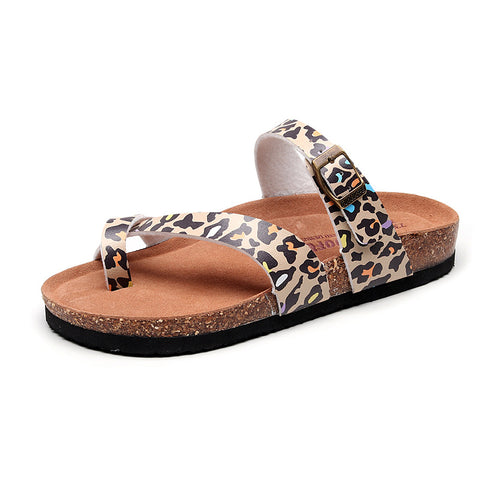 Leopard-print cork slippers