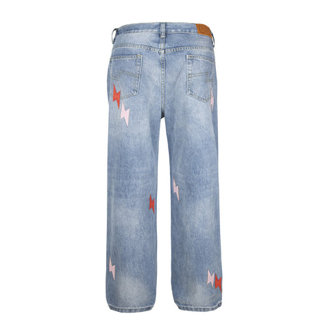 Lightning Embroidered Denim Trousers Men