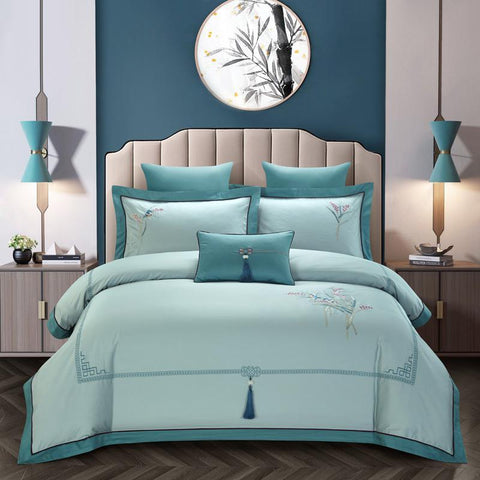 New Chinese Style Cotton 60s Long-staple Cotton Four-piece Cotton Embroidery Hotel Four-piece Hotel