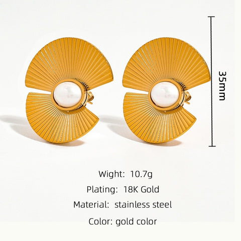 Retro Irregular Line Fan Shaped Stud Earrings