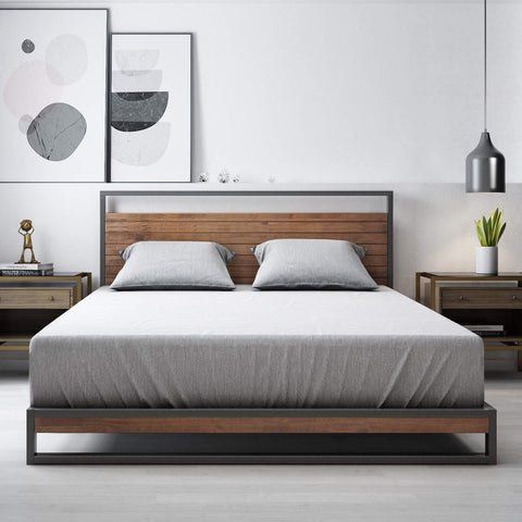 Ironline Double Bed Frame Base /Y/Metal Pine Wood Suzanne Heavy Solid Wood Platform/Bedroom Furniture Industrial