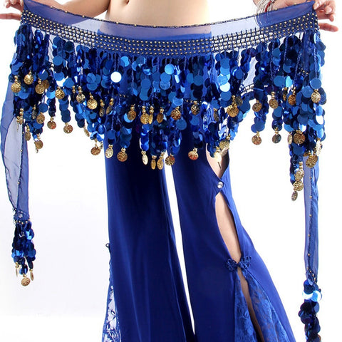 Sexy Chiffon Scarf Belly Dance Hip Coins Sequin Waist Belt Belt Hip Wrap