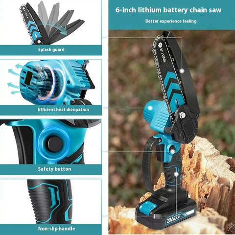 6-inch Lithium Chainsaw Wood Cutting Saw Household Rechargeable Mini