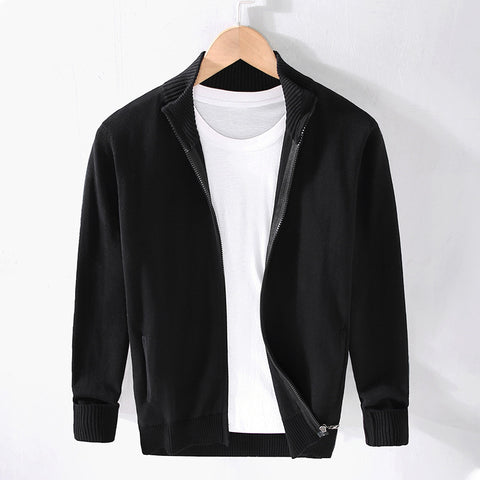 New Men's Cotton Turtleneck Zipper Sweater Winter Solid Color Slim Fit