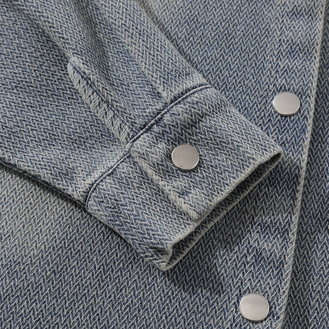 Washed And Worn Brushed White Denim Shirt Street Fashion Punk Men