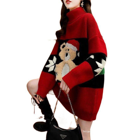Christmas Turtleneck Sweater Women's Mid-length