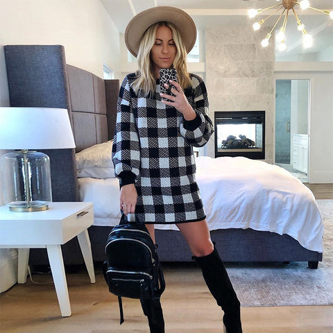 Amazon Retro Houndstooth Long Sleeve Dress