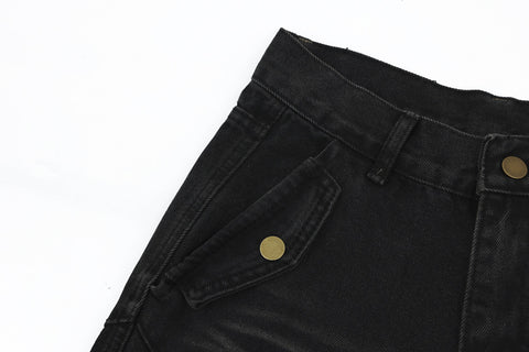 Washed Hole Denim Overalls Men