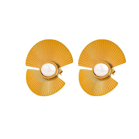 Retro Irregular Line Fan Shaped Stud Earrings