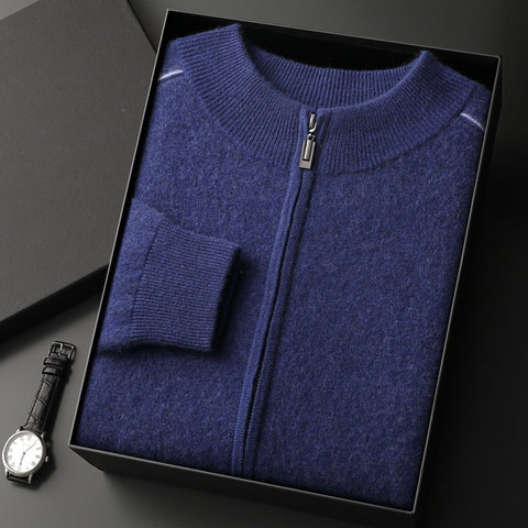 Men's Cashmere Sweater Thick Heavy Half Turtleneck Zipper