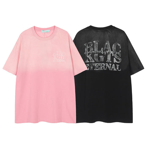 Retro Washed Old Letter Print Short-sleeve