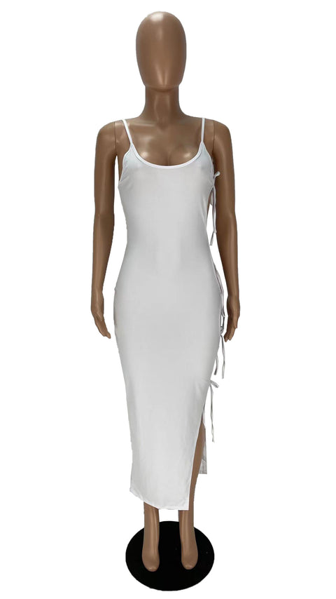 European And American Women's Clothing One-side Self-tie Slit Dress