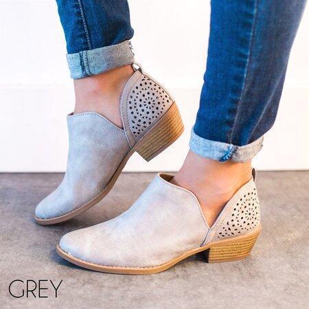 Short boots female pointed thick heel hollow