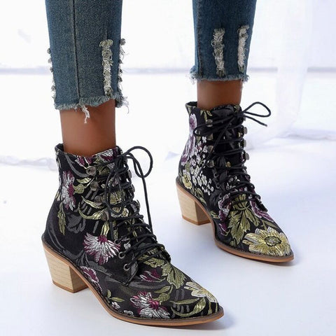 England pointed toe embroidered Martin boots