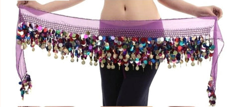Sexy Chiffon Scarf Belly Dance Hip Coins Sequin Waist Belt Belt Hip Wrap