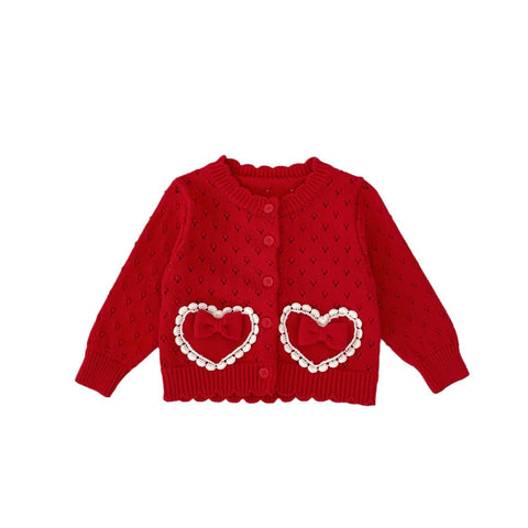 Girl's Red Love Lace Bow Knitted Coat
