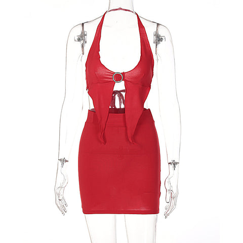 Ladies Fashion Halter Neck Wrap Chest Casual Suit