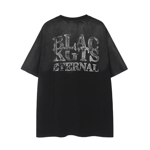 Retro Washed Old Letter Print Short-sleeve