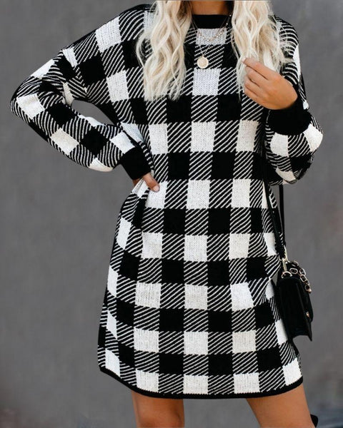 Amazon Retro Houndstooth Long Sleeve Dress