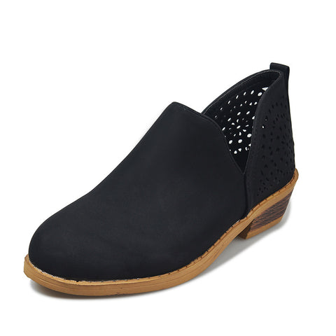 Short boots female pointed thick heel hollow