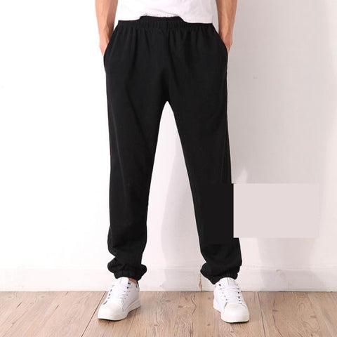 Spring And Summer Thin Elastic Waist Men's Loose Straight Leg Cotton Casual Long Pants