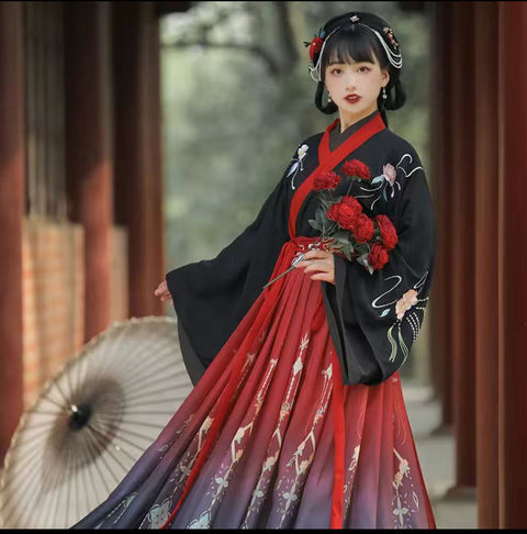 Wei Jin Style Cross Necked Long Sleeved Waist Length Skirt Set