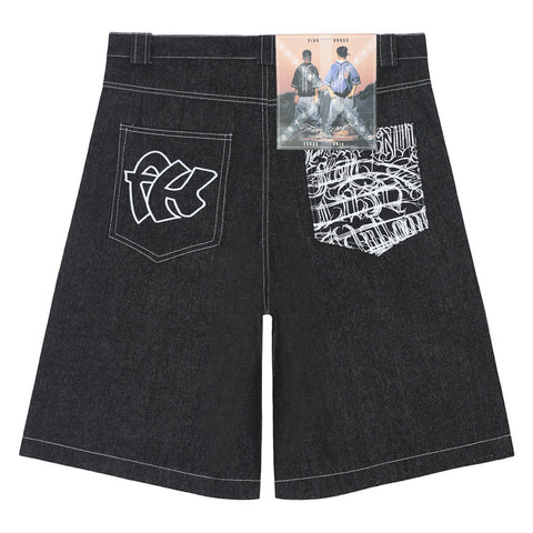 Letter Printing Straight Denim Shorts Men